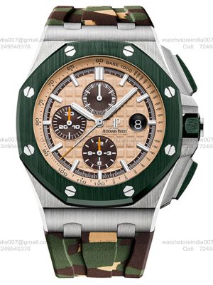 Audemars Piguet Royal Oak Offshore 26400 1:1 Super Clone Replica Watch | Khaki Green Camouflage Strap | 3126/3840 Swiss Clone Movement