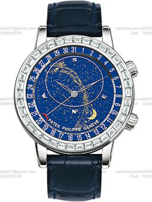 Patek Philippe Grand Complications Celestial 6102P 1:1 Super Clone Replica Watch | Baguette Diamond Bezel and Clasp | 240 LU CL C Swiss Clone Movement