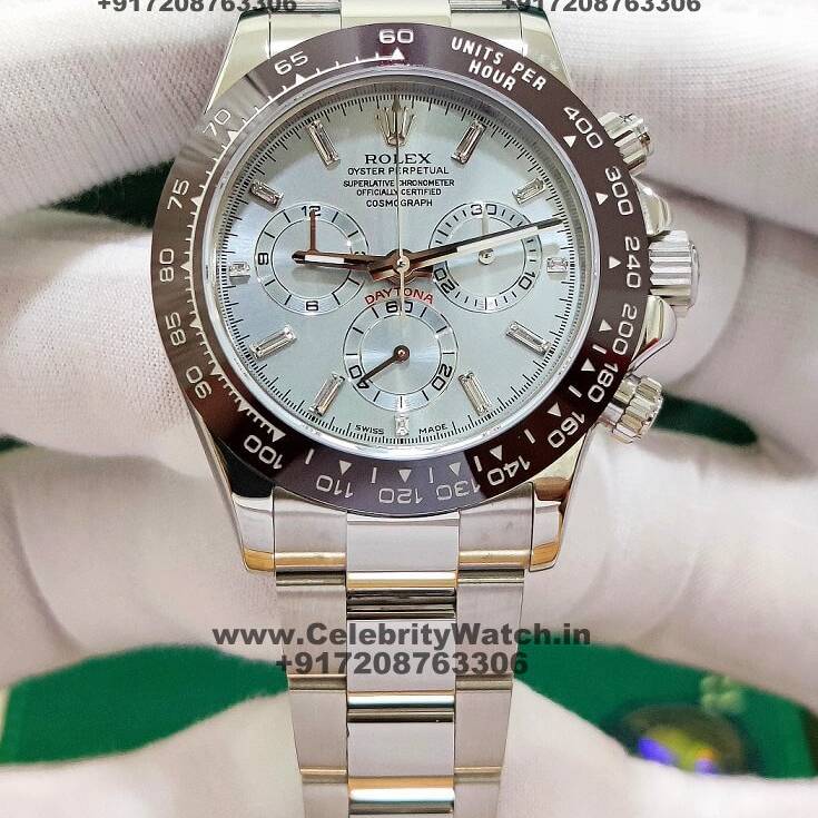 rolex daytona ice blue baguette diamond super clone watch