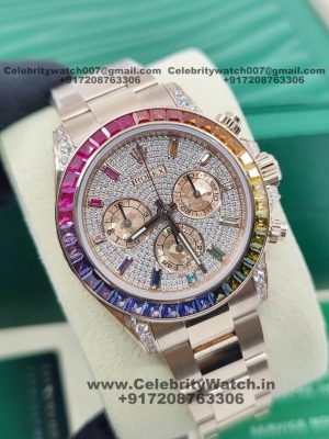 rolex daytona rainbow moissanite diamonds