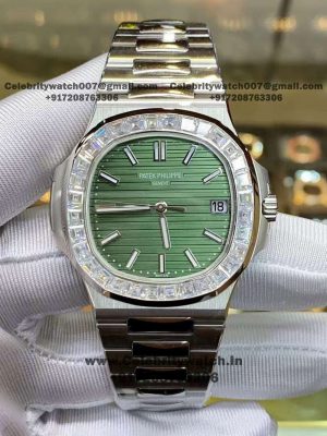 patek nautilus 5711 green dial baguette diamond